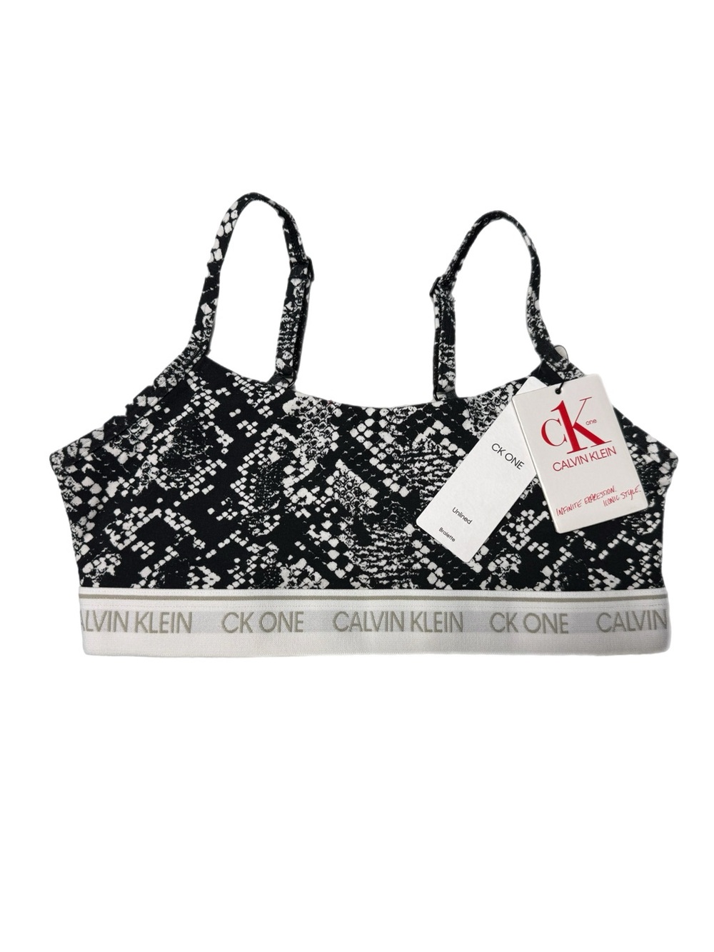 Calvin Klein CK One Unlined Bralette Small Black White Snake Print NWT
